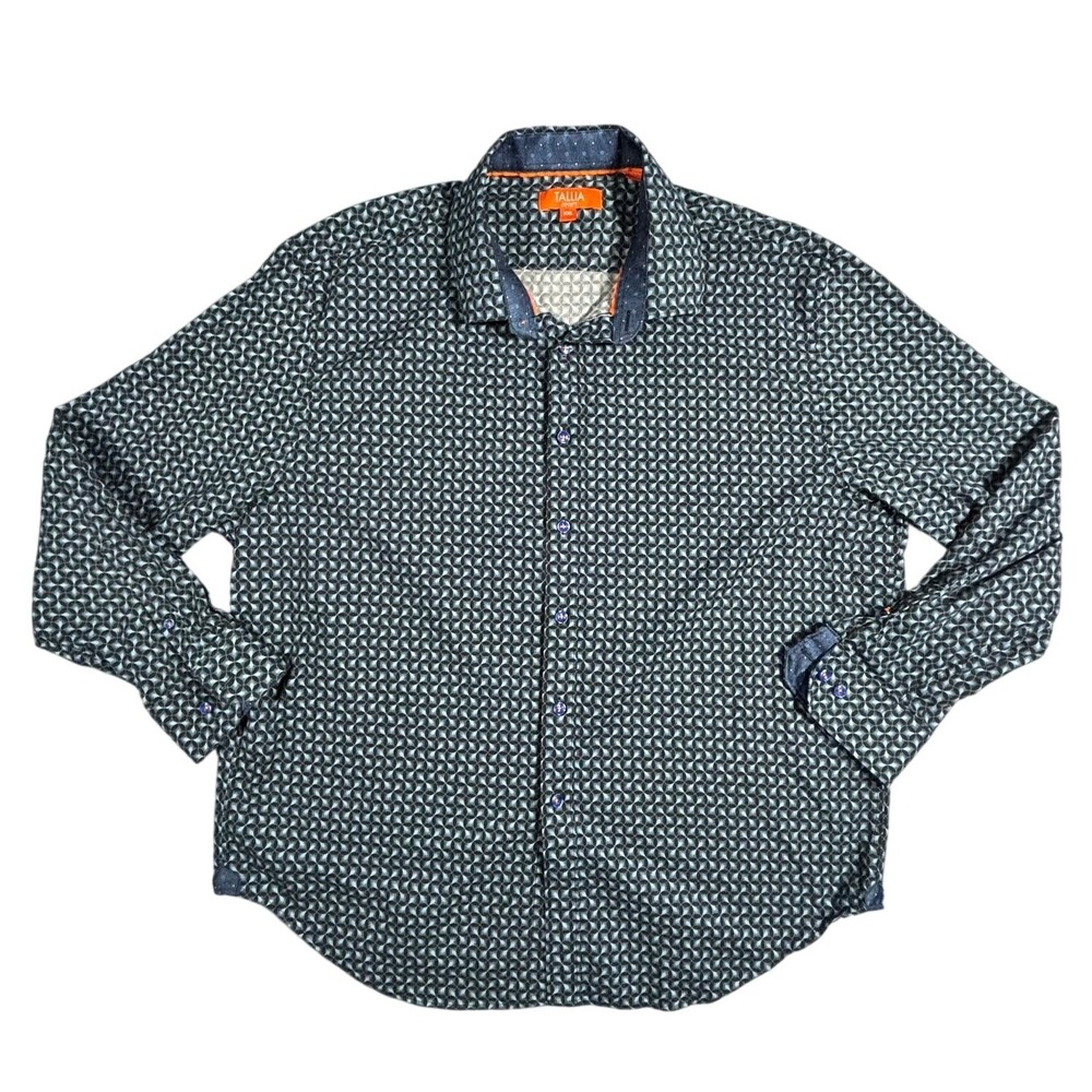 TALLIA Orange‎ Men's Long Sleeve Blue Geometric Print Button Down Shirt Size XXL